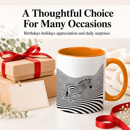 #pl[11oz|Orange] Optical Zebra Ceramic Mug, Black White Wave Art for Animal Lovers