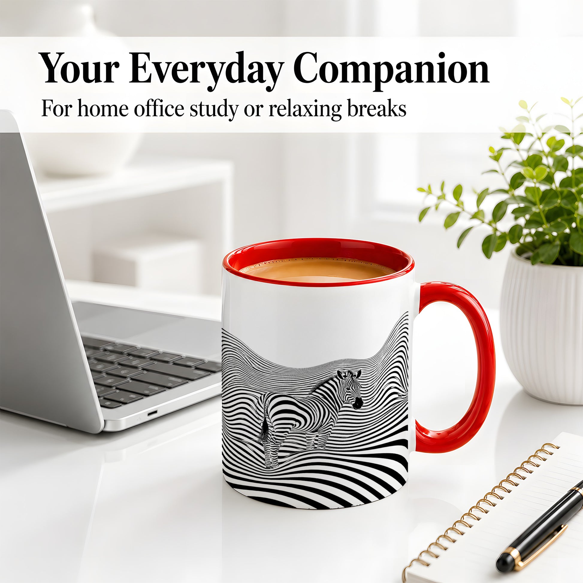 #pl[11oz|Red] Optical Zebra Ceramic Mug, Black White Wave Art for Animal Lovers