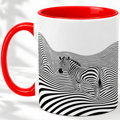 Optical Zebra Ceramic Mug, Black White Wave Art for Animal Lovers