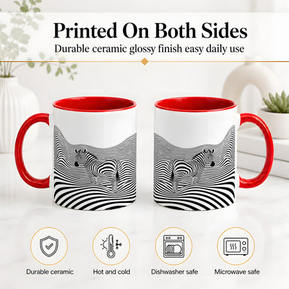 #pl[11oz|Red] Optical Zebra Ceramic Mug, Black White Wave Art for Animal Lovers
