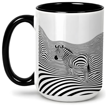 #pl[15oz|Black] Optical Zebra Ceramic Mug, Black White Wave Art for Animal Lovers