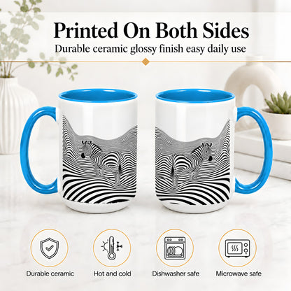#pl[15oz|Blue] Optical Zebra Ceramic Mug, Black White Wave Art for Animal Lovers