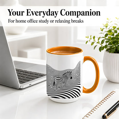 #pl[15oz|Orange] Optical Zebra Ceramic Mug, Black White Wave Art for Animal Lovers
