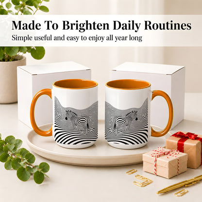 #pl[15oz|Orange] Optical Zebra Ceramic Mug, Black White Wave Art for Animal Lovers
