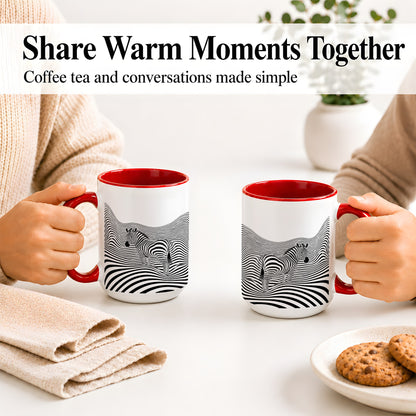 #pl[15oz|Red] Optical Zebra Ceramic Mug, Black White Wave Art for Animal Lovers