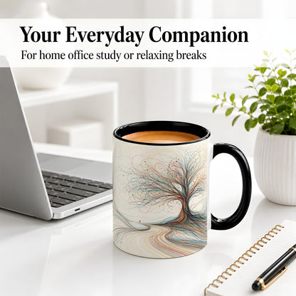 #pl[11oz|Black] Abstract Tree Ceramic Mug, Flowing Line Art for Modern Decor Fans
