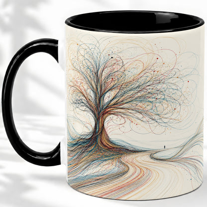 #pl[11oz|Black] Abstract Tree Ceramic Mug, Flowing Line Art for Modern Decor Fans