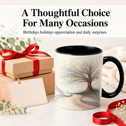 #pl[11oz|Black] Abstract Tree Ceramic Mug, Flowing Line Art for Modern Decor Fans