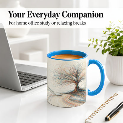 #pl[11oz|Blue] Abstract Tree Ceramic Mug, Flowing Line Art for Modern Decor Fans