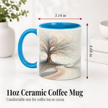 #pl[11oz|Blue] Abstract Tree Ceramic Mug, Flowing Line Art for Modern Decor Fans