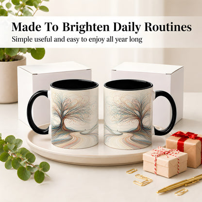 #pl[11oz|Black] Abstract Tree Ceramic Mug, Flowing Line Art for Modern Decor Fans