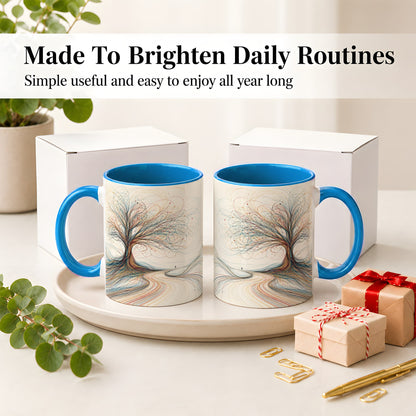 #pl[11oz|Blue] Abstract Tree Ceramic Mug, Flowing Line Art for Modern Decor Fans