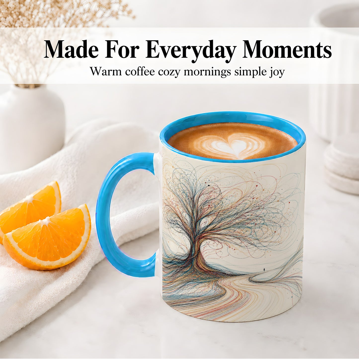 #pl[11oz|Blue] Abstract Tree Ceramic Mug, Flowing Line Art for Modern Decor Fans