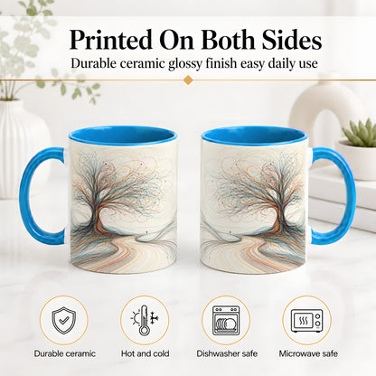#pl[11oz|Blue] Abstract Tree Ceramic Mug, Flowing Line Art for Modern Decor Fans