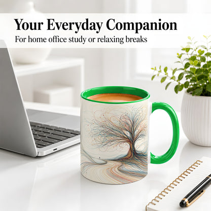 #pl[11oz|Green] Abstract Tree Ceramic Mug, Flowing Line Art for Modern Decor Fans