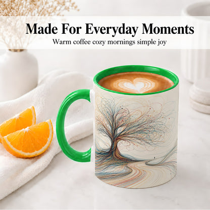 #pl[11oz|Green] Abstract Tree Ceramic Mug, Flowing Line Art for Modern Decor Fans