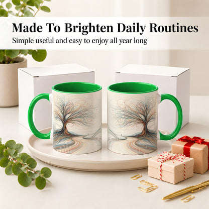 #pl[11oz|Green] Abstract Tree Ceramic Mug, Flowing Line Art for Modern Decor Fans