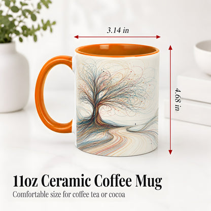 #pl[11oz|Orange] Abstract Tree Ceramic Mug, Flowing Line Art for Modern Decor Fans