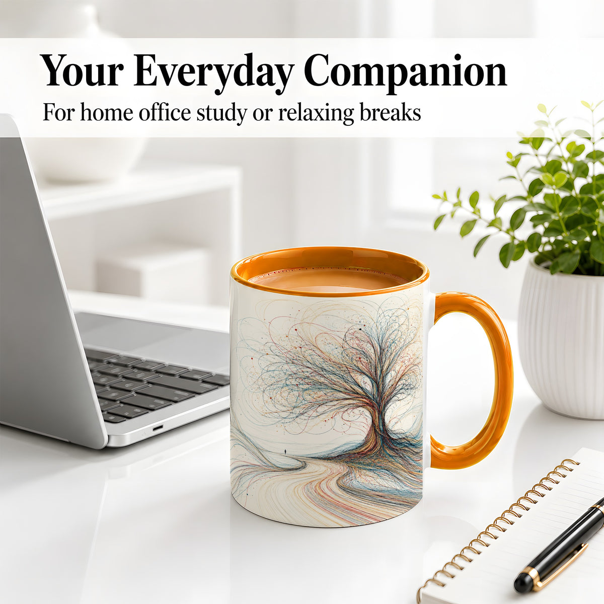 #pl[11oz|Orange] Abstract Tree Ceramic Mug, Flowing Line Art for Modern Decor Fans