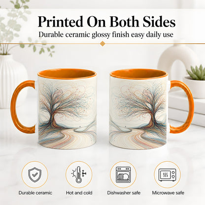 #pl[11oz|Orange] Abstract Tree Ceramic Mug, Flowing Line Art for Modern Decor Fans