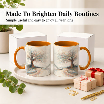 #pl[11oz|Orange] Abstract Tree Ceramic Mug, Flowing Line Art for Modern Decor Fans
