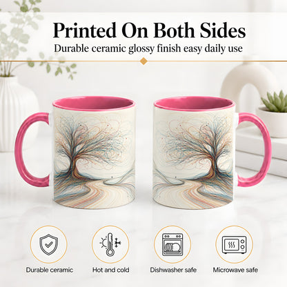 #pl[11oz|Pink] Abstract Tree Ceramic Mug, Flowing Line Art for Modern Decor Fans
