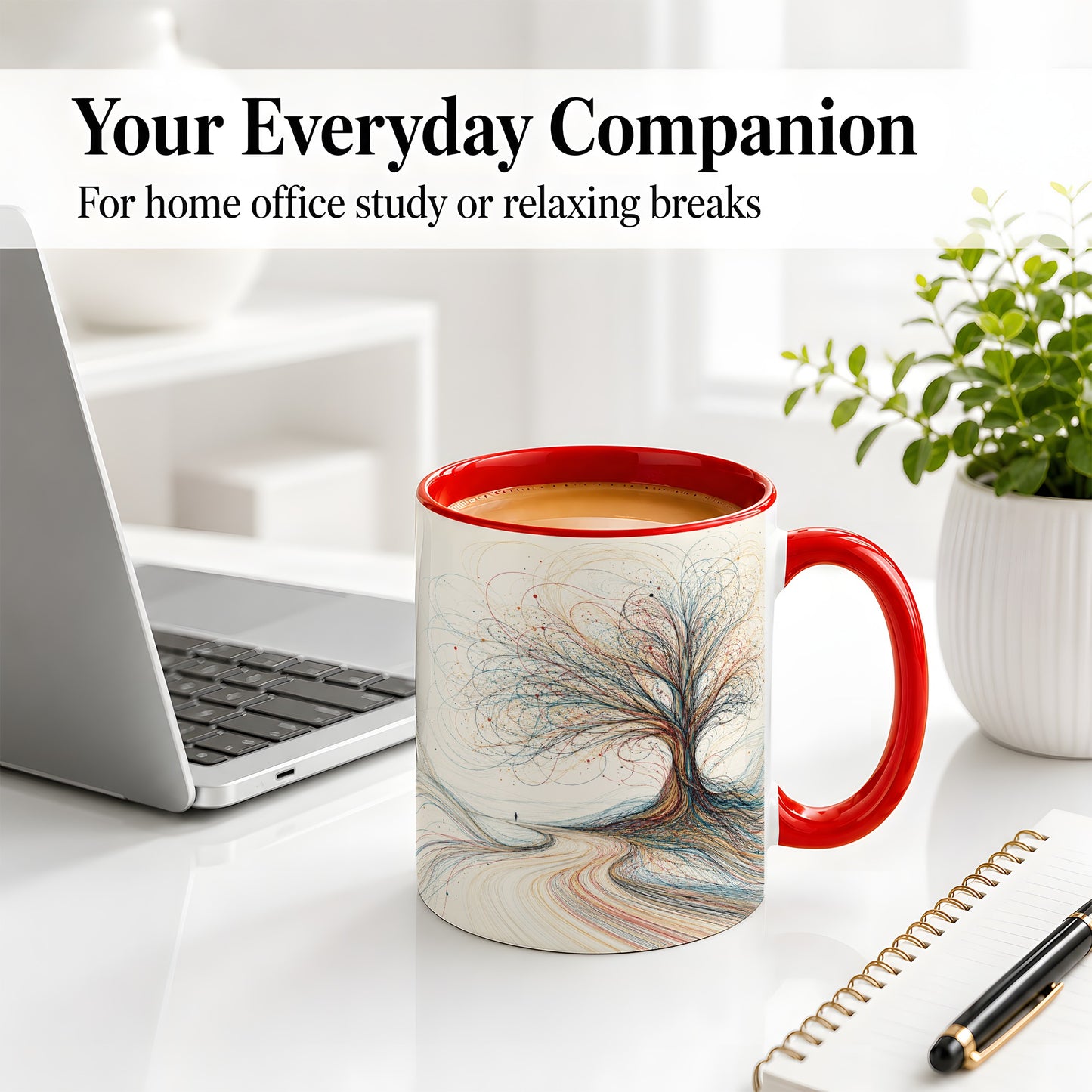 #pl[11oz|Red] Abstract Tree Ceramic Mug, Flowing Line Art for Modern Decor Fans