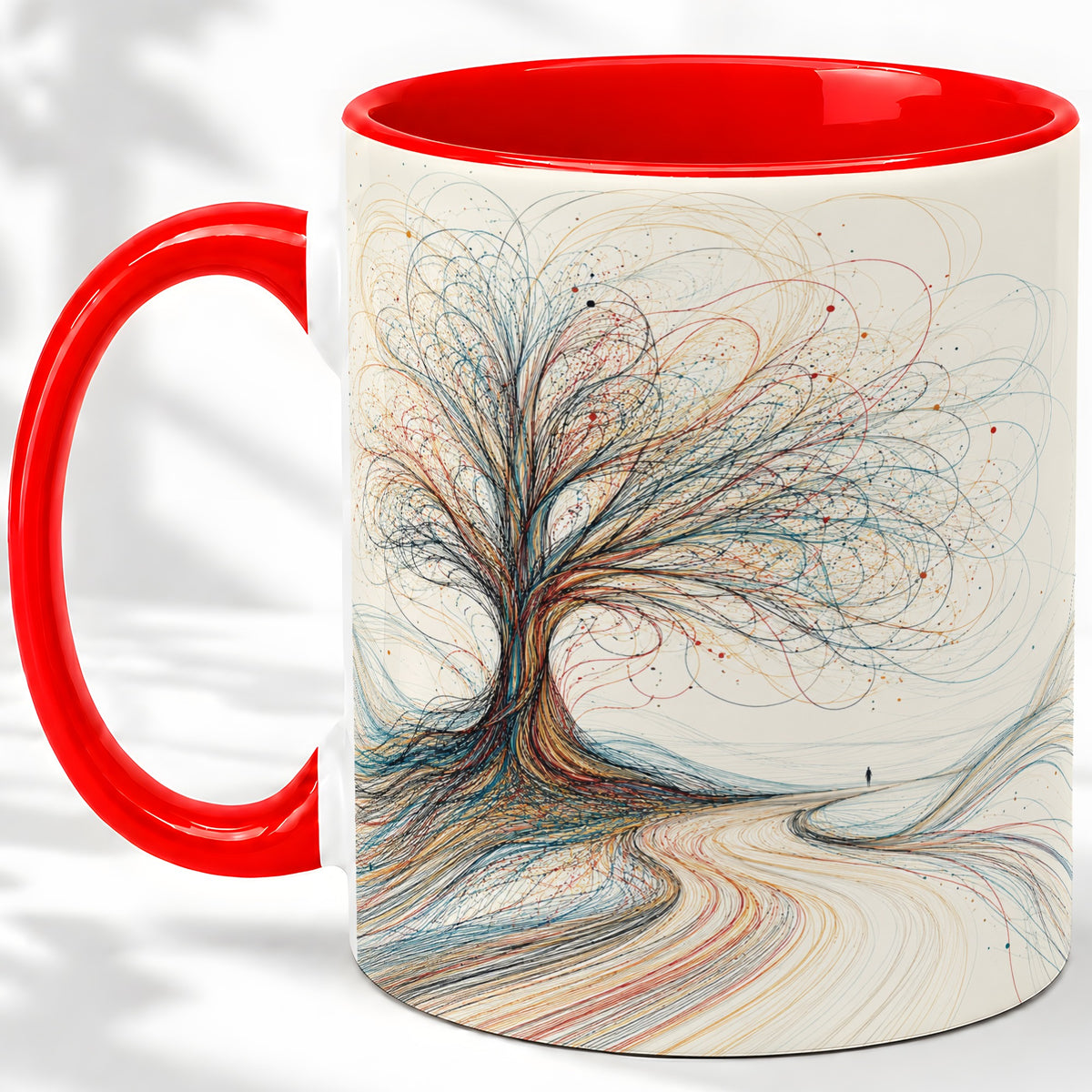 Abstract Tree Ceramic Mug, Flowing Line Art for Modern Decor Fans