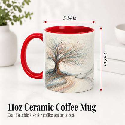 #pl[11oz|Red] Abstract Tree Ceramic Mug, Flowing Line Art for Modern Decor Fans