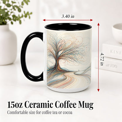 #pl[15oz|Black] Abstract Tree Ceramic Mug, Flowing Line Art for Modern Decor Fans
