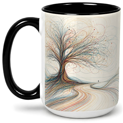 #pl[15oz|Black] Abstract Tree Ceramic Mug, Flowing Line Art for Modern Decor Fans