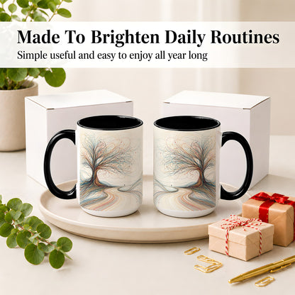 #pl[15oz|Black] Abstract Tree Ceramic Mug, Flowing Line Art for Modern Decor Fans
