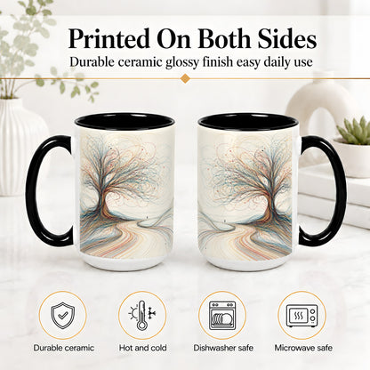 #pl[15oz|Black] Abstract Tree Ceramic Mug, Flowing Line Art for Modern Decor Fans