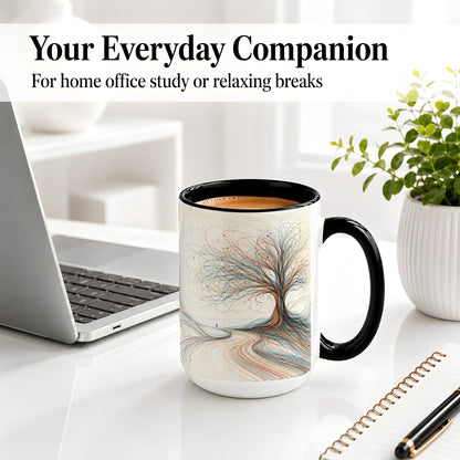 #pl[15oz|Black] Abstract Tree Ceramic Mug, Flowing Line Art for Modern Decor Fans