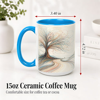 #pl[15oz|Blue] Abstract Tree Ceramic Mug, Flowing Line Art for Modern Decor Fans