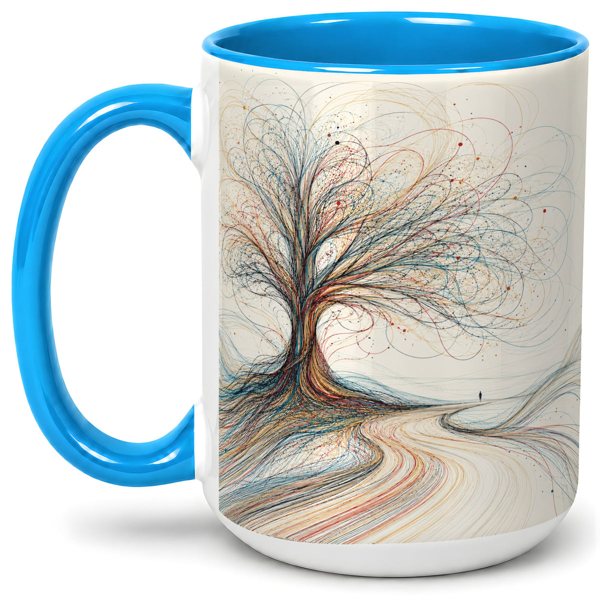#pl[15oz|Blue] Abstract Tree Ceramic Mug, Flowing Line Art for Modern Decor Fans