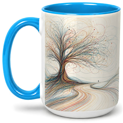 #pl[15oz|Blue] Abstract Tree Ceramic Mug, Flowing Line Art for Modern Decor Fans