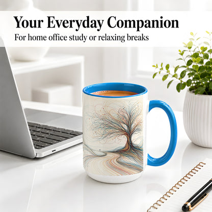 #pl[15oz|Blue] Abstract Tree Ceramic Mug, Flowing Line Art for Modern Decor Fans