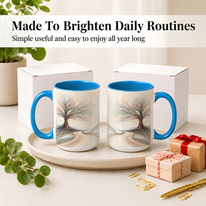 #pl[15oz|Blue] Abstract Tree Ceramic Mug, Flowing Line Art for Modern Decor Fans