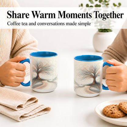 #pl[15oz|Blue] Abstract Tree Ceramic Mug, Flowing Line Art for Modern Decor Fans