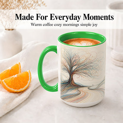 #pl[15oz|Green] Abstract Tree Ceramic Mug, Flowing Line Art for Modern Decor Fans