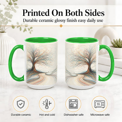 #pl[15oz|Green] Abstract Tree Ceramic Mug, Flowing Line Art for Modern Decor Fans