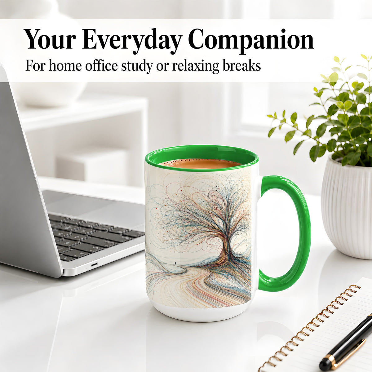 #pl[15oz|Green] Abstract Tree Ceramic Mug, Flowing Line Art for Modern Decor Fans