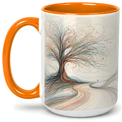 #pl[15oz|Orange] Abstract Tree Ceramic Mug, Flowing Line Art for Modern Decor Fans