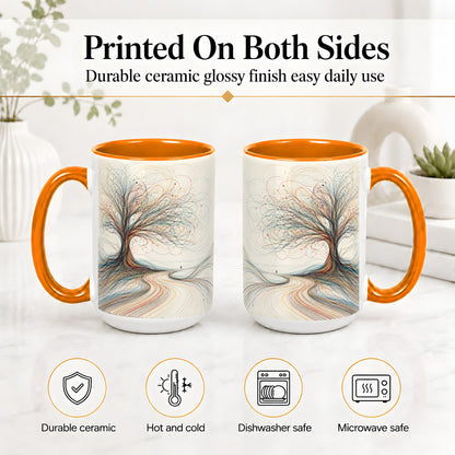 #pl[15oz|Orange] Abstract Tree Ceramic Mug, Flowing Line Art for Modern Decor Fans