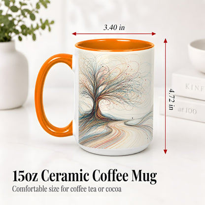 #pl[15oz|Orange] Abstract Tree Ceramic Mug, Flowing Line Art for Modern Decor Fans