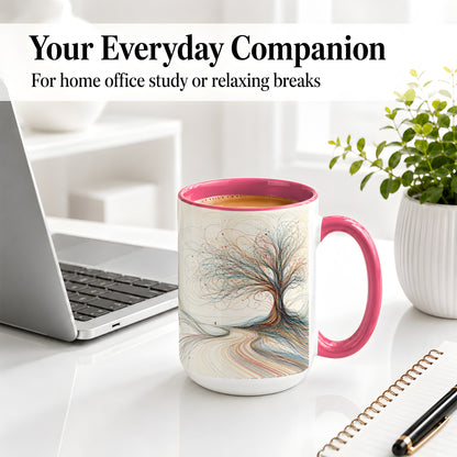 #pl[15oz|Pink] Abstract Tree Ceramic Mug, Flowing Line Art for Modern Decor Fans
