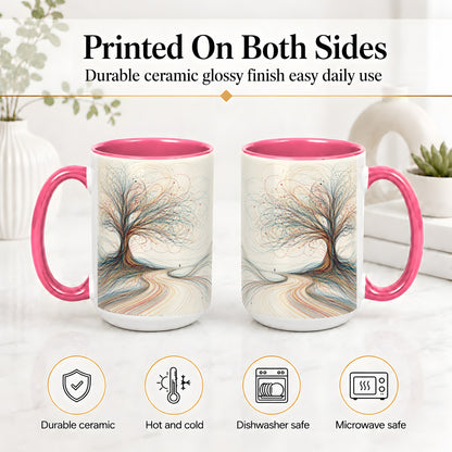 #pl[15oz|Pink] Abstract Tree Ceramic Mug, Flowing Line Art for Modern Decor Fans