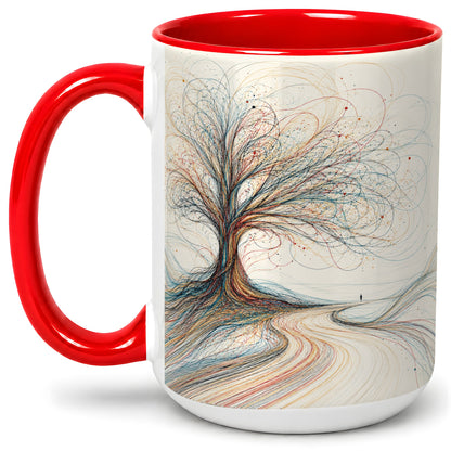 #pl[15oz|Red] Abstract Tree Ceramic Mug, Flowing Line Art for Modern Decor Fans