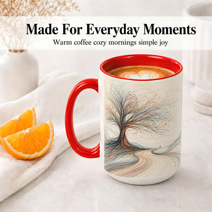 #pl[15oz|Red] Abstract Tree Ceramic Mug, Flowing Line Art for Modern Decor Fans